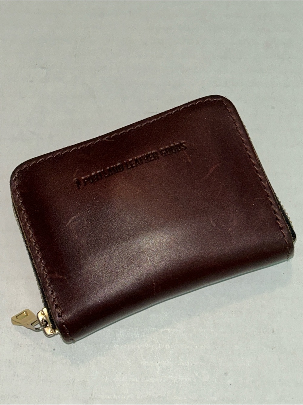 Portland Leather Goods small brown zip around accordion wallet